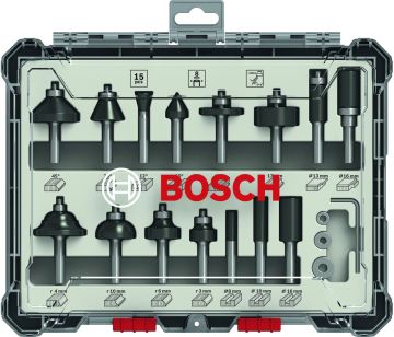 Bosch - Profesyonel 15 Parça Karışık Freze Ucu Seti 8 mm Şaftlı