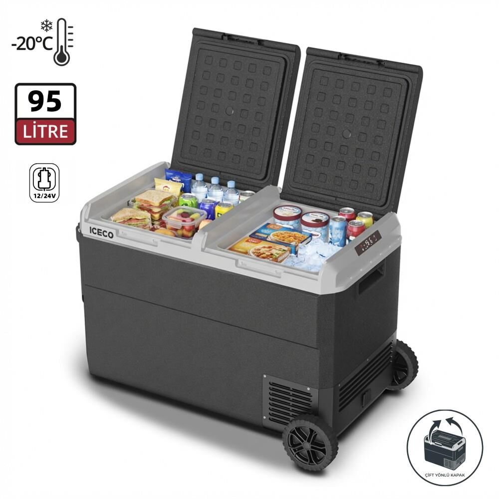 ICECO MCD95D 12/24Volt 95 Litre Kompresörlü Çift Bölmeli Tekerlekli Outdoor Oto Buzdolabı/Dondurucu