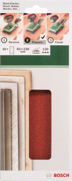 Bosch - Titreşimli Zımpara Kağıdı 10'lu, 93 x 230 mm 120 Kum 8 Delik
