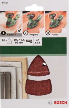 Bosch - Multi Zımpara Kağıdı 10'lu, 102 x 62/93 mm 40 Kum 11 Delik