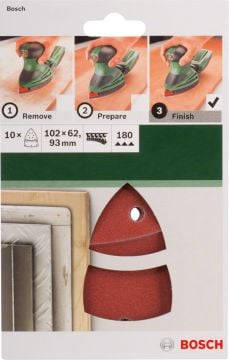 Bosch - Multi Zımpara Kağıdı 10'lu, 102 x 62/93 mm 180 Kum 11 Delik