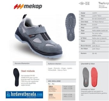 Mekap 157 Gri Çelik Burunlu Cırtlı Ayakkabı