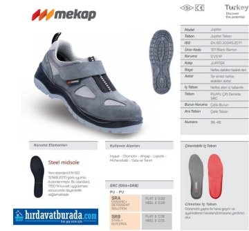 Mekap 157 Gri Çelik Burunlu Cırtlı Ayakkabı