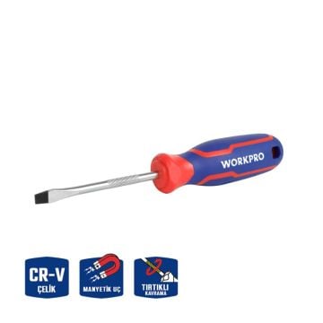 WORKPRO WP221016 5.5x100mm CR-V Manyetik Profesyonel Düz Tornavida