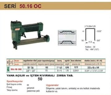 OMER 50.16 OC Yana Açılır ve İçten Kıvırmalı Zımba Tabancası