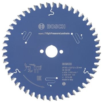 Bosch - Expert Serisi Yüksek Basınçlı Lamine Panel ve Trespa için Daire Testere Bıçağı 165*20 mm 48 Diş