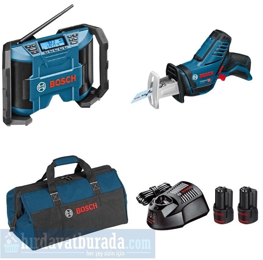BOSCH GPB 12V-10 Akülü Şantiye Radyosu + GSA 12V-14 Akülü Panter Testeresi