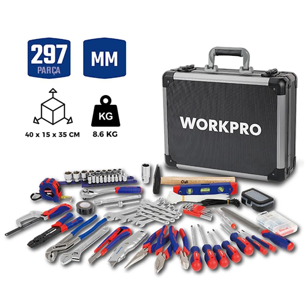 WORKPRO WP209100 297 Parça CR-V Profesyonel El Aleti Tamir Seti Tamir Bakım Çantası
