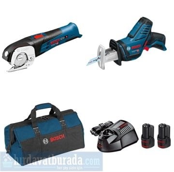 BOSCH GUS 12V-300 Akülü Üniversal Makas + GSA 12V-14 Akülü Panter Testeresi