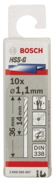 Bosch - HSS-G Metal Matkap Ucu 1,1*36 mm 10'lu Paket