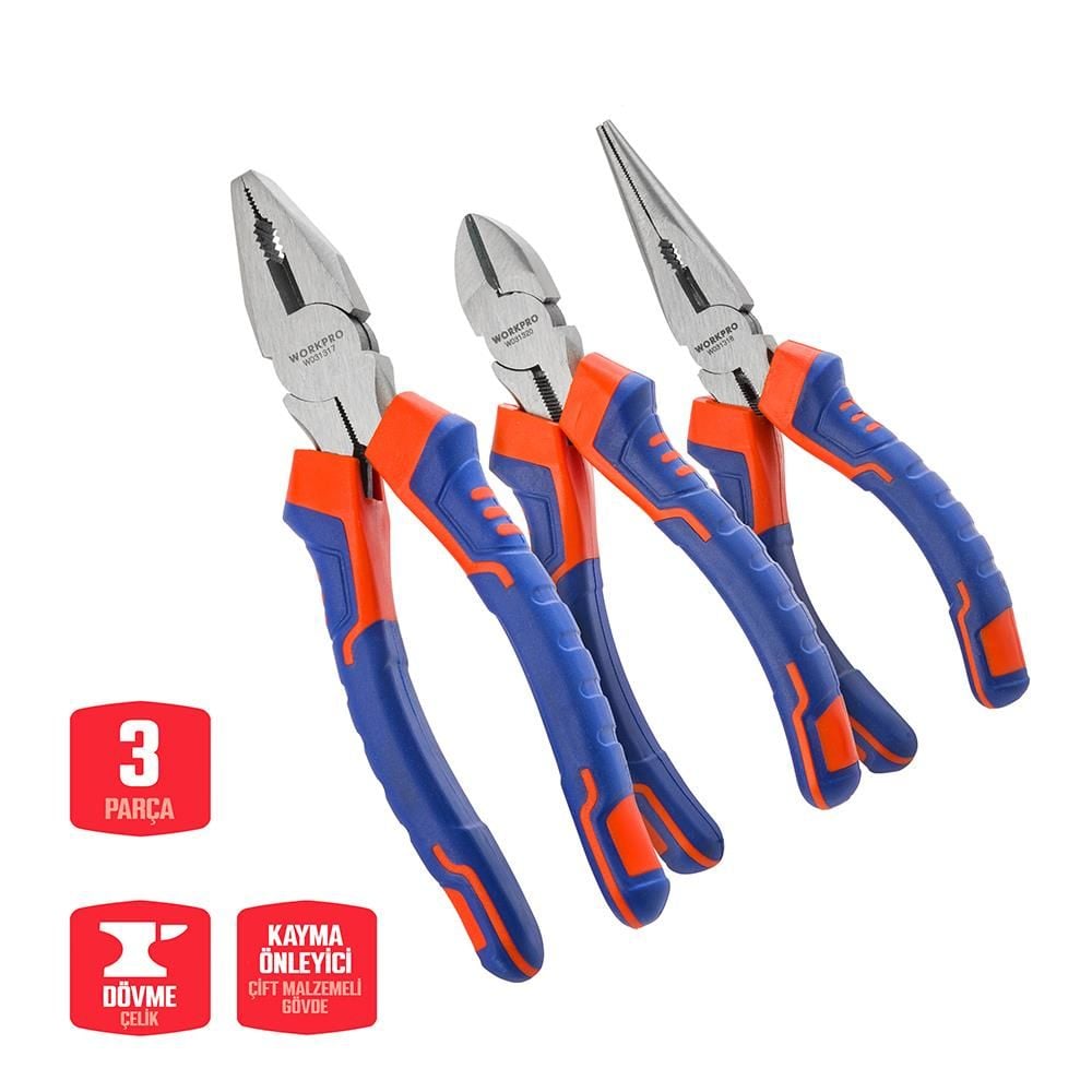 WORKPRO WP201007 200MM/160MM Profesyonel 3’lü Pense Seti