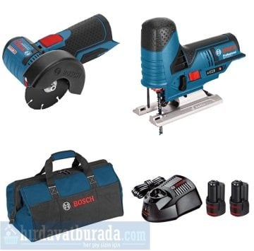 BOSCH GWS 12V-76 Akülü Taşlama Makinası + GST 12V-70 Akülü Dekupaj Testeresi