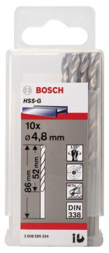 Bosch - HSS-G Metal Matkap Ucu 4,8*86 mm 10'lu Paket