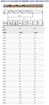 EVAR 2.0mm - 2.5 mm  ALTIN Seri Silindirik Saplı Matkap Ucu HSS-E