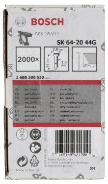 Bosch - Başsız Çivi 20ᵒ 44 mm Galvanizli 2000li
