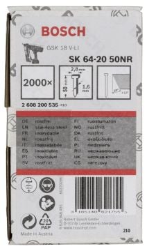 Bosch - Başsız Çivi 20ᵒ 50 mm Paslanmaz 2000li