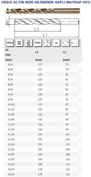 EVAR 12 mm ALTIN Seri Silindirik Saplı Matkap Ucu HSS-E