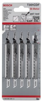 Bosch - Temiz Kesim Serisi Sert Ahşap İçin T 301 CDF Dekupaj Testeresi Bıçağı - 5'Li Paket