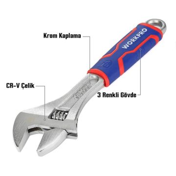 WORKPRO WP272012 250mm Cr-V Profesyonel Kurbağacık Anahtar