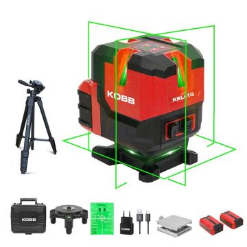 KOBB KBL41GTP 30M 4x90⁰/1x360⁰ Otomatik Hizalamalı Li-ion Çift Akü Profesyonel Yeşil Çizgi Lazer Distomat + Tripod