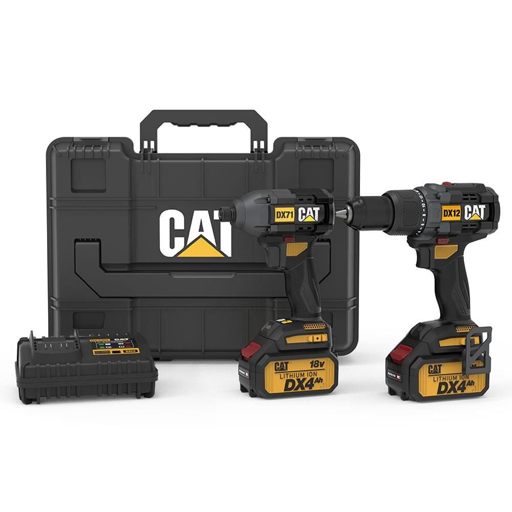 CAT DX12K.2 18Volt/4.0Ah Li-ion Çift Akülü Kömürsüz Profesyonel Şarjlı Darbeli Matkap + DX71.2 Kömürsüz Darbeli Tornavida Kombo Set