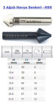 EVAR 335/C-31.5MM 3 Ağızlı Havşa Senkeri - HSS