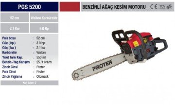 Proter PGS 5200 Benzinli Ağaç  Kesim Motoru