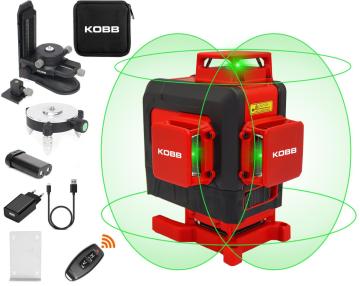 KOBB KBL35G Profesyonel Li-ion Şarjlı 4X360⁰ Otomatik Hizalamalı Yeşil Çapraz Çizgi Lazer Distomat+Uzaktan Kumanda