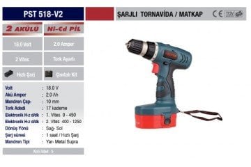 PST 518-V2 18V 2 AH.Şarjlı Tornavida/Matkap